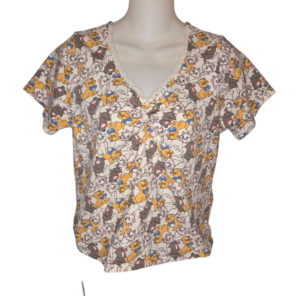 Disney Aristocats Lace-Trim V-Neck Shirt Top Size XL